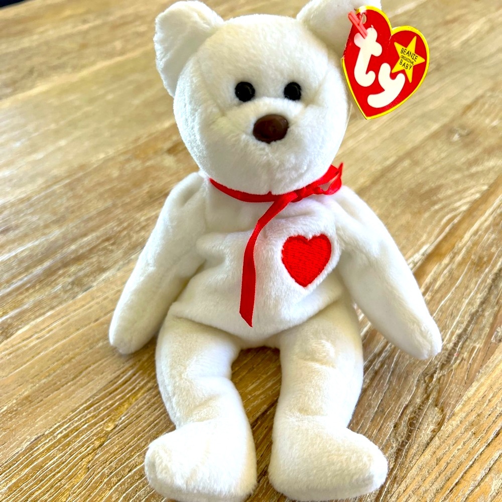 Valentino Beanie Baby Rare Vintage White Bear ‘93 Flaws Brown Nose W/Tags New!